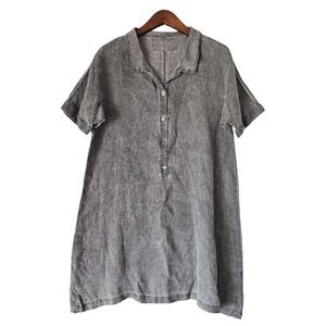 GRIZAS Women's Short Sleeve Gray Linen Half Button Collared Dress‎ Size 8